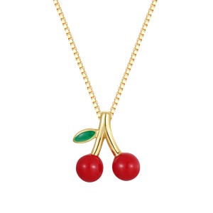 925 Sterling Silver Red Cherry Pendant Necklace 80200503 925 Sterling Silver Red Cherry Pendant Necklace 80200503