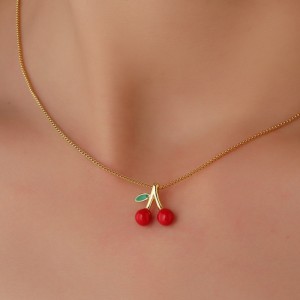 925 Sterling Silver Red Cherry Pendant Necklace 80200503 925 Sterling Silver Red Cherry Pendant Necklace 80200503