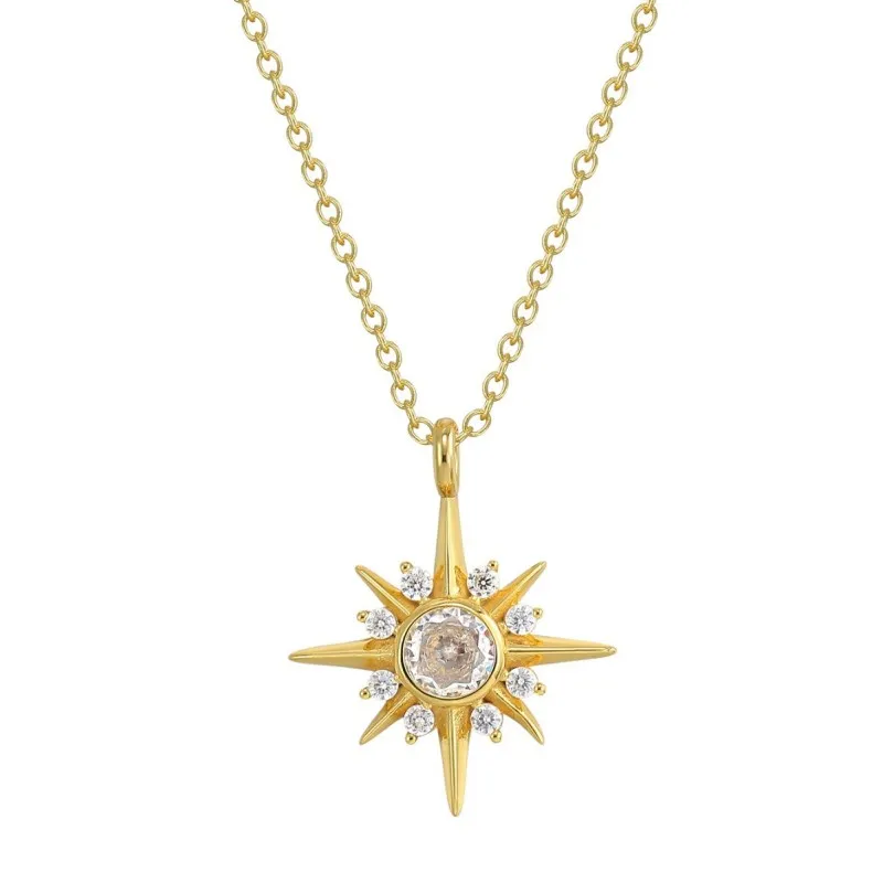 925 Sterling Silver Eight-Pointed Star Zircon Pendant Necklace 80200505