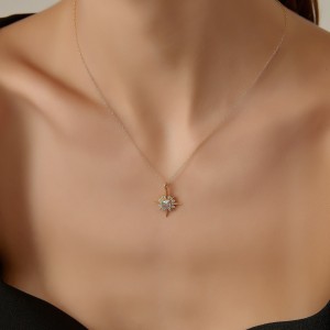 925 Sterling Silver Eight-Pointed Star Zircon Pendant Necklace 80200505 925 Sterling Silver Eight-Pointed Star Zircon Pendant Necklace 80200505