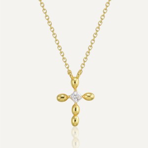 925 Sterling Silver Zircon Cross Pendant Necklace 80200506