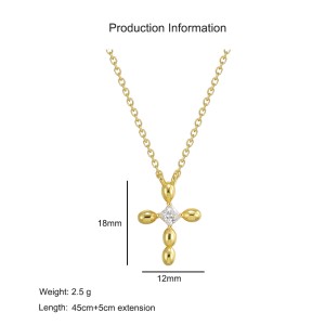 925 Sterling Silver Zircon Cross Pendant Necklace 80200506