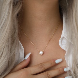 925 Sterling Silver Pearl Zirconia Necklace 80200507 925 Sterling Silver Pearl Zirconia Necklace 80200507