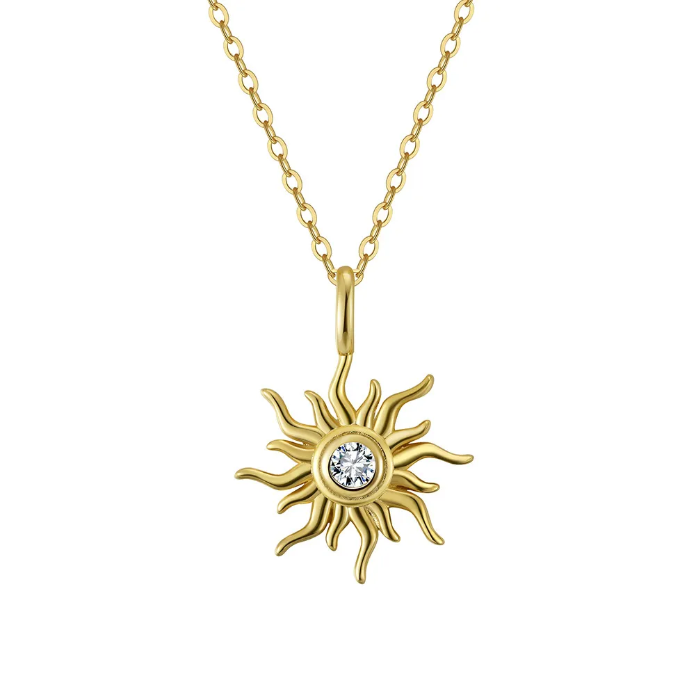 925 Sterling Silver Sun Zircon Pendant Necklace 80200509