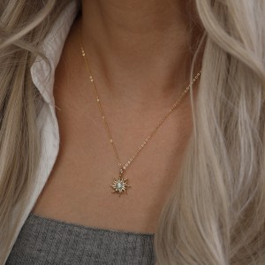 925 Sterling Silver Sun Zircon Pendant Necklace 80200509