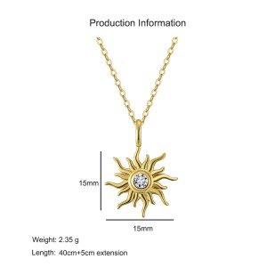 925 Sterling Silver Sun Zircon Pendant Necklace 80200509