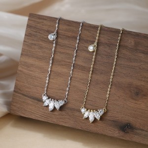 925 Sterling Silver Marquise Zircon Pendant Necklace 80200510