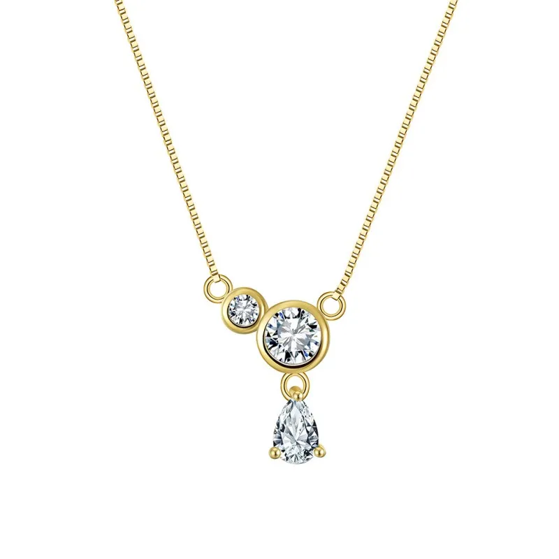 925 Sterling Silver Box Chain Pave Zircon Pendant Necklace 80200512