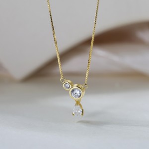 925 Sterling Silver Box Chain Pave Zircon Pendant Necklace 80200512