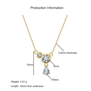 925 Sterling Silver Box Chain Pave Zircon Pendant Necklace 80200512