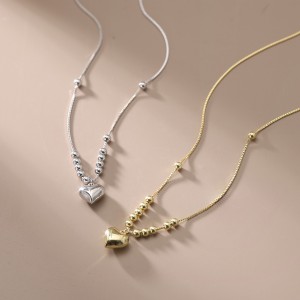 925 Sterling Silver Vintage Beaded Heart Necklace 80200515