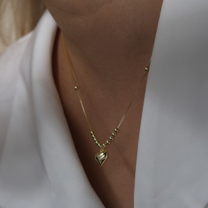 925 Sterling Silver Vintage Beaded Heart Necklace 80200515