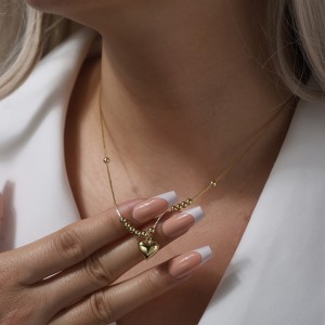 925 Sterling Silver Vintage Beaded Heart Necklace 80200515