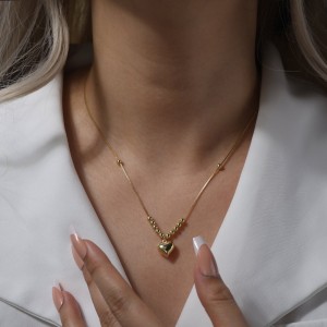 925 Sterling Silver Vintage Beaded Heart Necklace 80200515