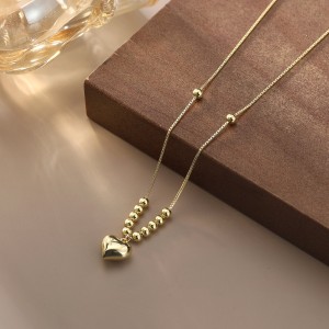 925 Sterling Silver Vintage Beaded Heart Necklace 80200515