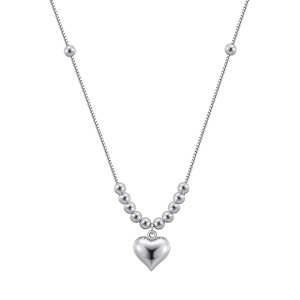 925 Sterling Silver Vintage Beaded Heart Necklace 80200515
