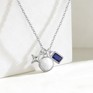 925 Sterling Silver DIY Geometric Star Coin Charm Necklace 80200516 925 Sterling Silver DIY Geometric Star Coin Charm Necklace 80200516