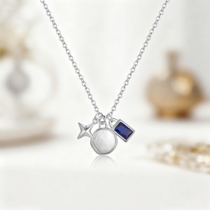 925 Sterling Silver DIY Geometric Star Coin Charm Necklace 80200516 925 Sterling Silver DIY Geometric Star Coin Charm Necklace 80200516