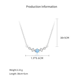 925 Sterling Silver Aquamarine Spinel Heart Curved Bar Necklace 80200518