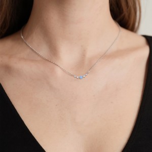 925 Sterling Silver Aquamarine Spinel Heart Curved Bar Necklace 80200518