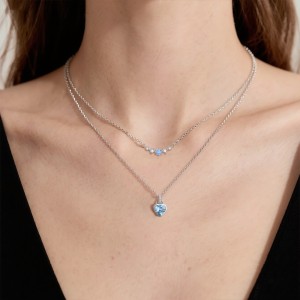 925 Sterling Silver Aquamarine Spinel Heart Curved Bar Necklace 80200518