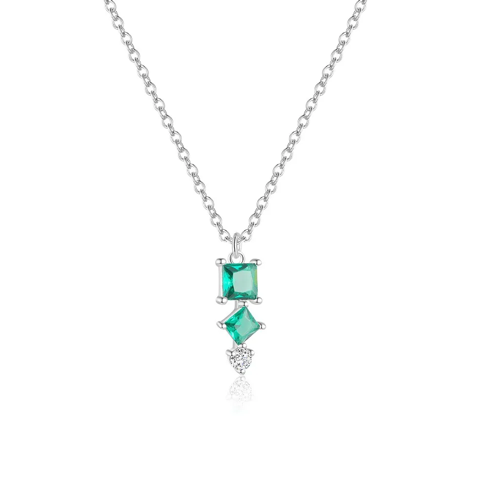 925 Sterling Silver Geometric Synthetic Emerald Necklace 80200519 925 Sterling Silver Geometric Synthetic Emerald Necklace 80200519