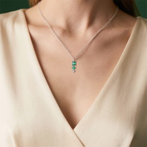 925 Sterling Silver Geometric Synthetic Emerald Necklace 80200519 925 Sterling Silver Geometric Synthetic Emerald Necklace 80200519