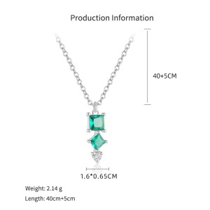 925 Sterling Silver Geometric Synthetic Emerald Necklace 80200519 925 Sterling Silver Geometric Synthetic Emerald Necklace 80200519