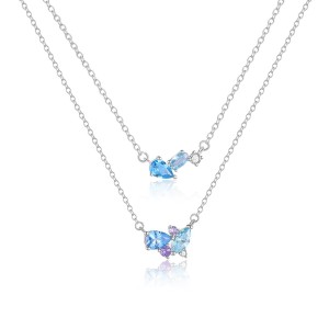 925 Sterling Silver Blue Purple CZ Cluster Necklace 80200520 925 Sterling Silver Blue Purple CZ Cluster Necklace 80200520