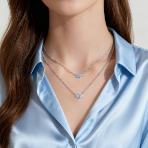 925 Sterling Silver Blue Purple CZ Cluster Necklace 80200520 925 Sterling Silver Blue Purple CZ Cluster Necklace 80200520