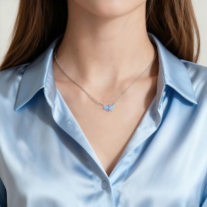 925 Sterling Silver Blue Purple CZ Cluster Necklace 80200520 925 Sterling Silver Blue Purple CZ Cluster Necklace 80200520