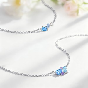 925 Sterling Silver Blue Purple CZ Cluster Necklace 80200520 925 Sterling Silver Blue Purple CZ Cluster Necklace 80200520