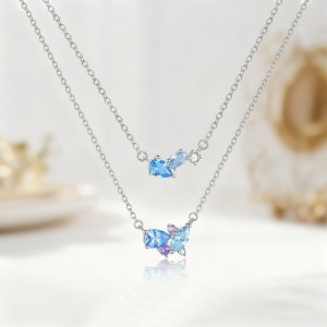 925 Sterling Silver Blue Purple CZ Cluster Necklace 80200520 925 Sterling Silver Blue Purple CZ Cluster Necklace 80200520