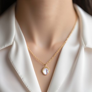 925 Sterling Silver Swivel Oval Moonstone Necklace 80200521
