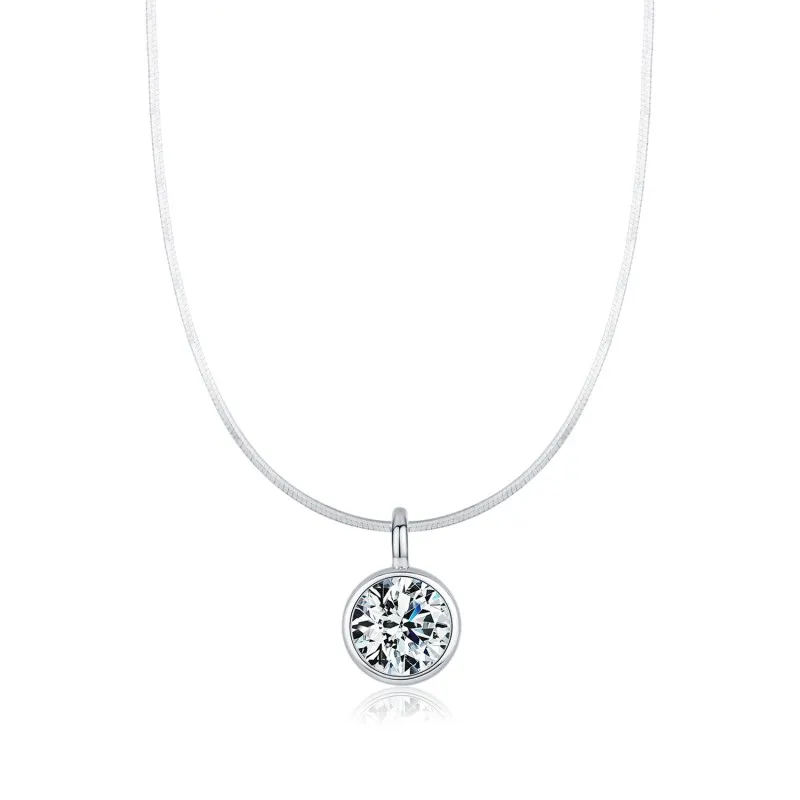 925 Sterling Silver Bezel Solitaire Bubble Zirconia Snake Chain Necklace 80200523