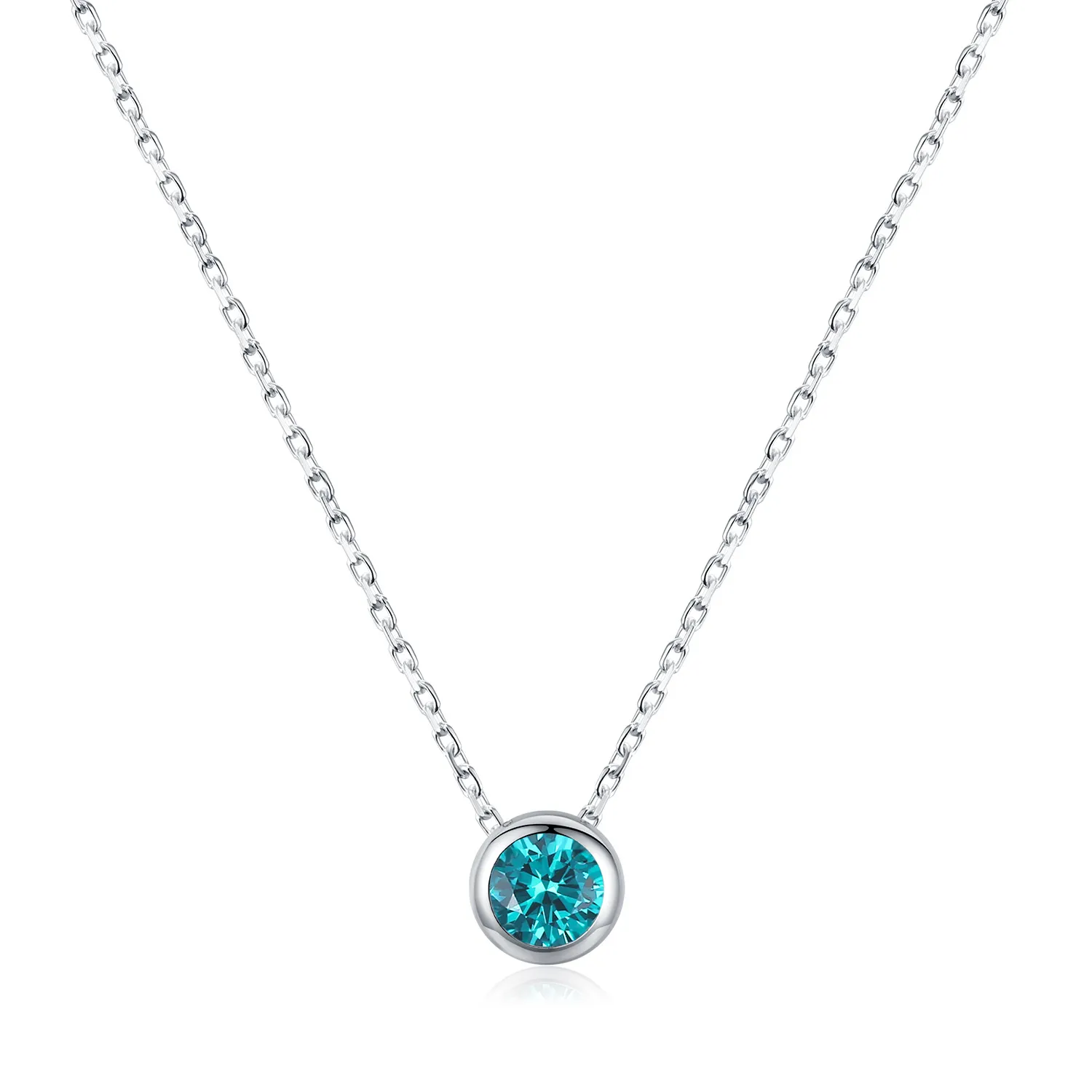 925 Sterling Silver Paraiba Blue Bezel Necklace 80200524
