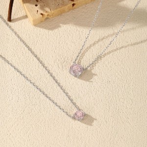 925 Sterling Silver Light Pink Rose Cut Necklace 80200529 925 Sterling Silver Light Pink Rose Cut Necklace 80200529