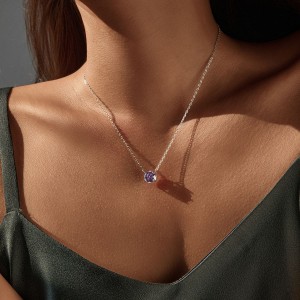 925 Sterling Silver Lavender Rose Cut Necklace 80200530