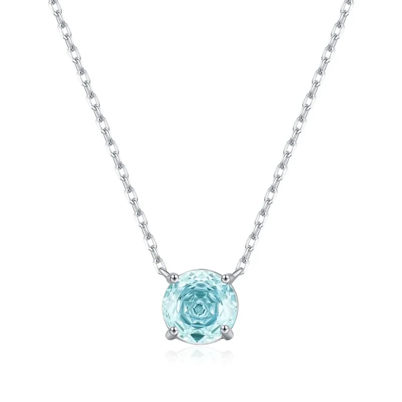 925 Sterling Silver Light Sea Blue Rose Cut Necklace 80200532