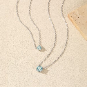 925 Sterling Silver Light Sea Blue Rose Cut Necklace 80200532 925 Sterling Silver Light Sea Blue Rose Cut Necklace 80200532
