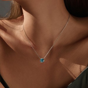 925 Sterling Silver Light Sea Blue Rose Cut Necklace 80200532 925 Sterling Silver Light Sea Blue Rose Cut Necklace 80200532