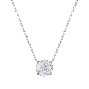 925 Sterling Silver Clear White Rose Cut Necklace 80200533