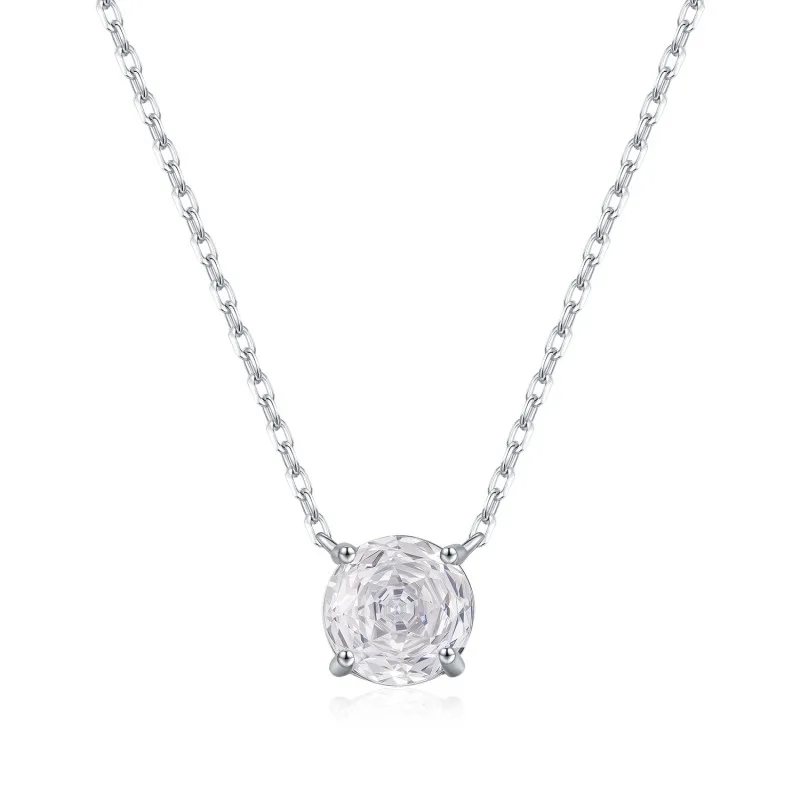 925 Sterling Silver Clear White Rose Cut Necklace 80200533