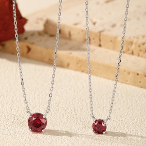 925 Sterling Silver 8mm Rose Cut Garnet Necklace 80200534 925 Sterling Silver 8mm Rose Cut Garnet Necklace 80200534