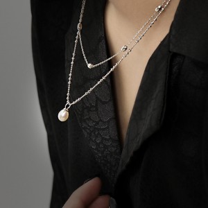 925 Sterling Silver Freshwater Pearl Ball Chain Pendant Necklace 80200536