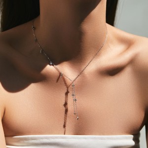 S925 Zirconia Star Charm Tassel Necklace 80300007