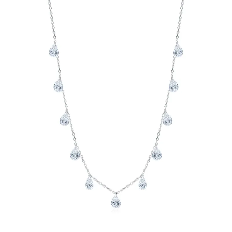925 Sterling Silver Teardrop Zircon Choker Necklace 80300011