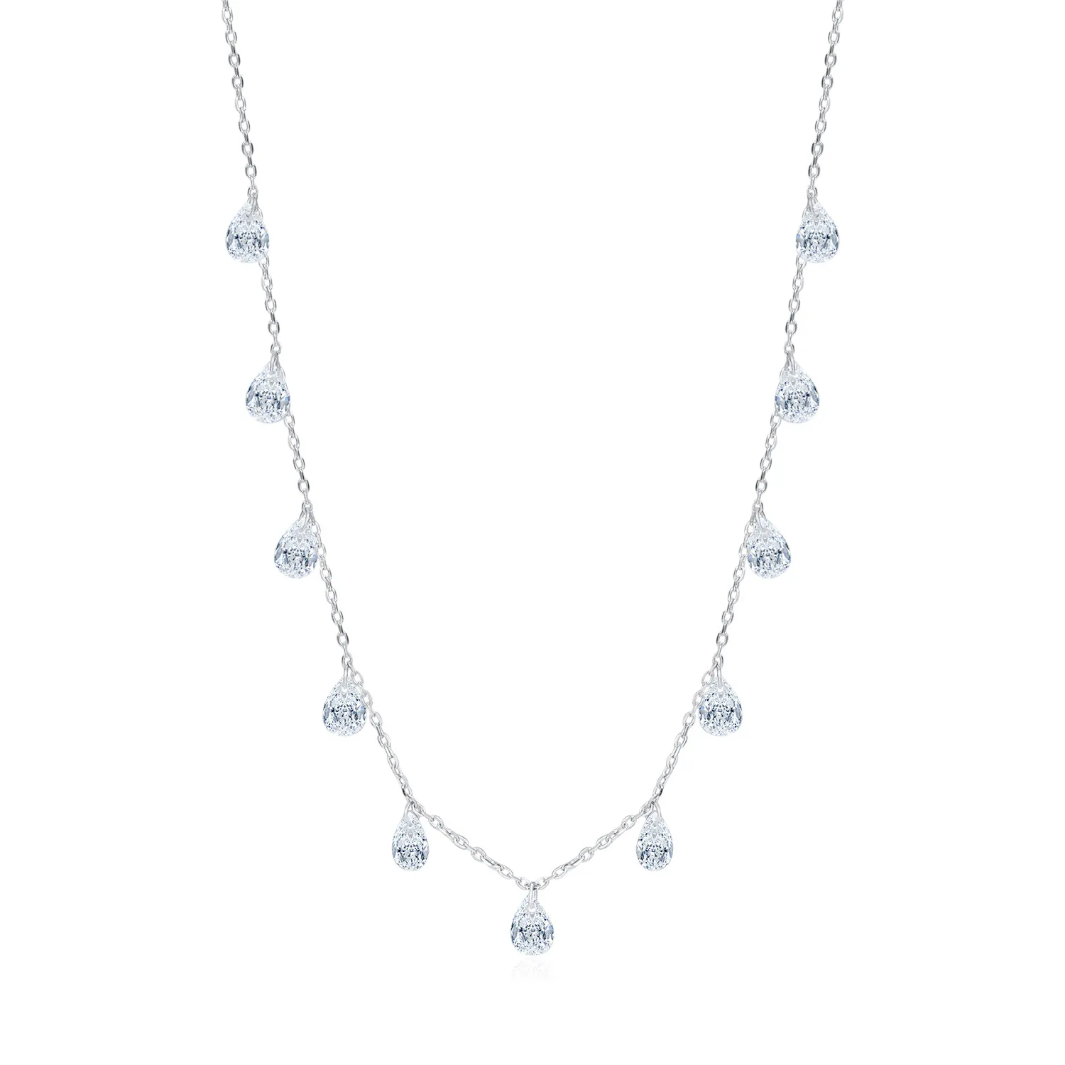 925 Sterling Silver Teardrop Zircon Choker Necklace 80300011