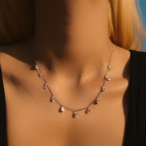 925 Sterling Silver Teardrop Zircon Choker Necklace 80300011
