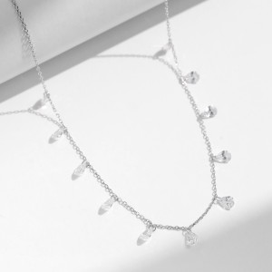 925 Sterling Silver Teardrop Zircon Choker Necklace 80300011